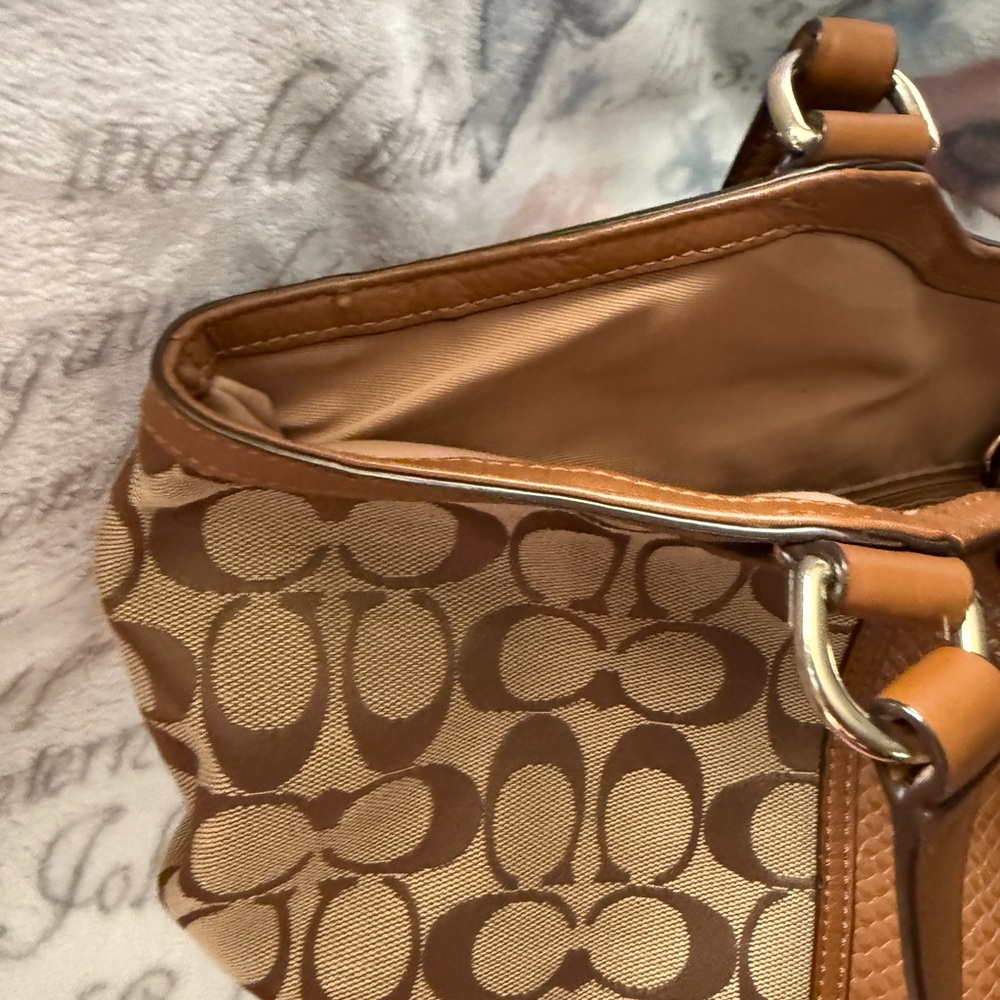 COACH F31444 Signature Snakeskin Stripe Saddle Tote Khaki Shoulder Bag EUC - Picture 9 of 16